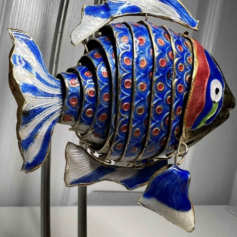 Cloisonné Enamel‎ Articulated Bendable Lg Tropical Fish Ornament Blue